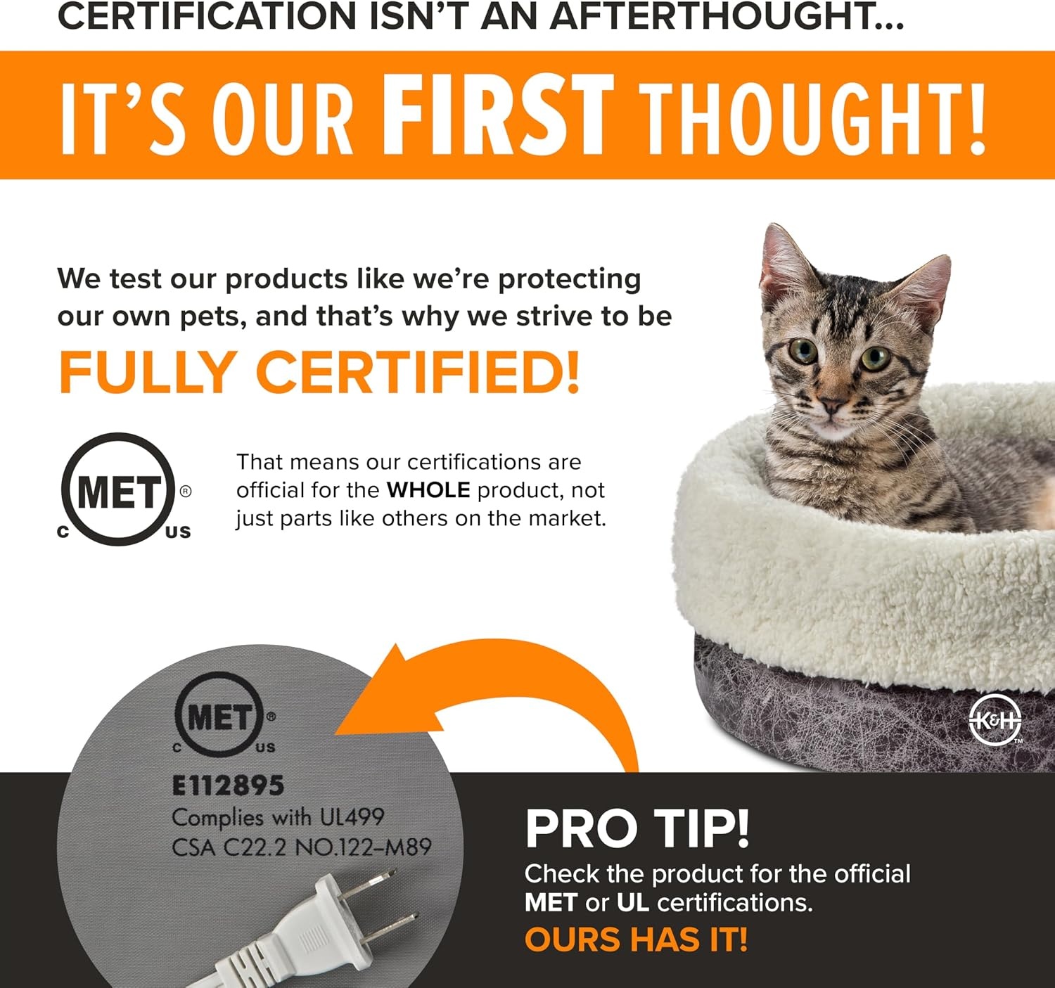 image:imageKampH Heated Cat Bed Thermo Pet Cuddler Indoor Safety Listed Gray 22in  Removable Waterproof Cat Heating Pad Calming Small Donut Heated Dog Bed with Dual Bolsters Machine Washable Non Slip Base