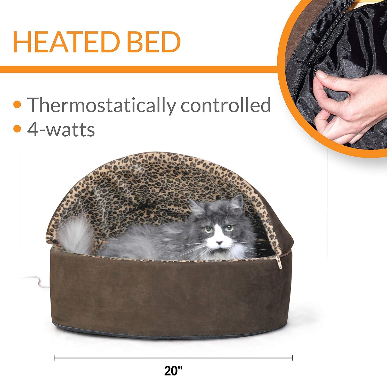 image:imageKampH Heated Cat Bed ThermoKitty Bed Deluxe Indoor Safety Listed 16in  Removable Waterproof Cat Heating Pad Machine Washable Covered Cave Pet Tent for Smaller Kitties Heated Dog Bed Small 4WMocha