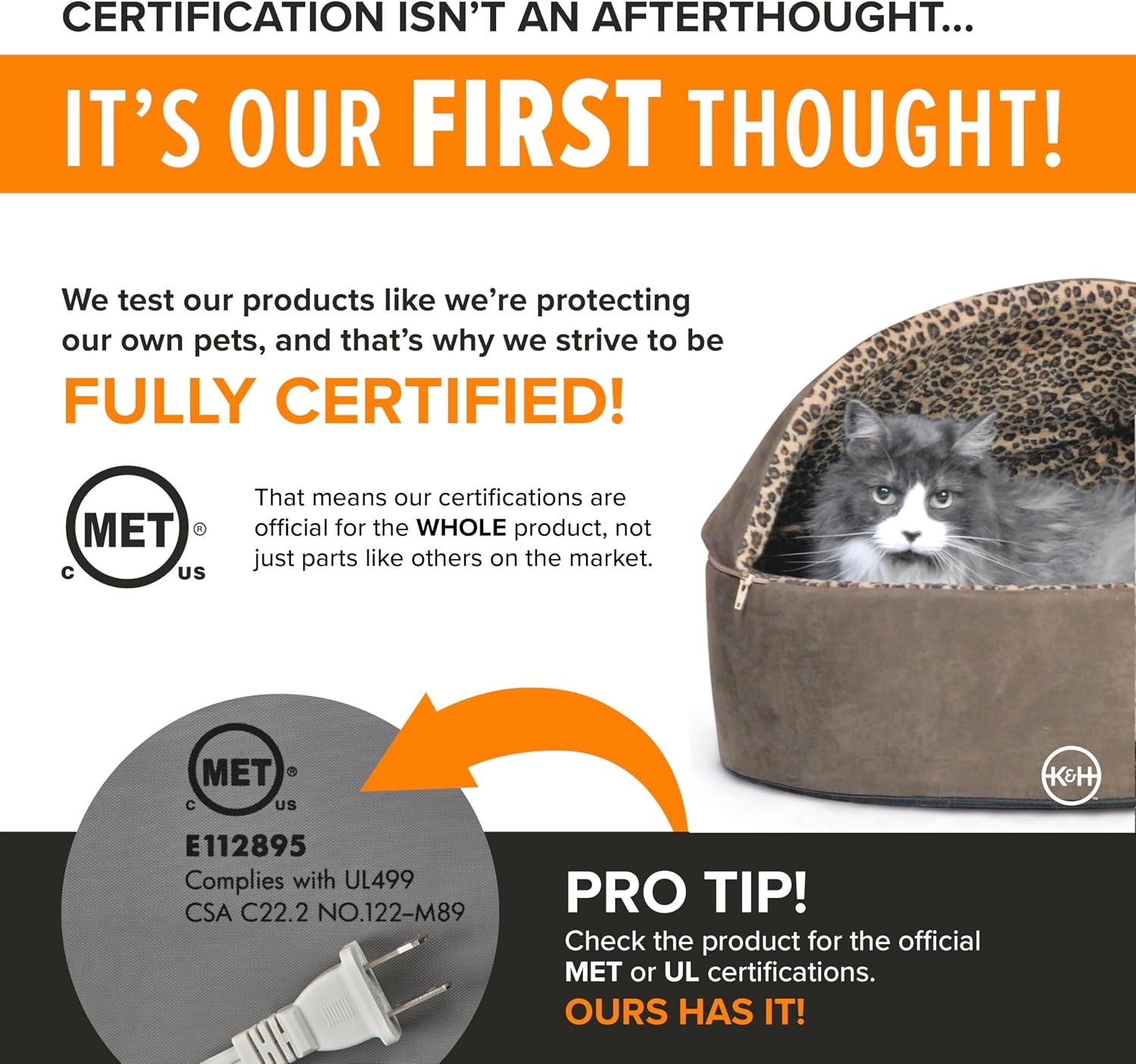 image:imageKampH Heated Cat Bed ThermoKitty Bed Deluxe Indoor Safety Listed 16in  Removable Waterproof Cat Heating Pad Machine Washable Covered Cave Pet Tent for Smaller Kitties Heated Dog Bed Small 4WMocha