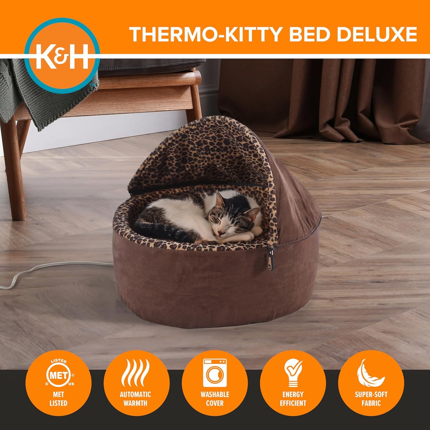image:imageKampH Heated Cat Bed ThermoKitty Bed Deluxe Indoor Safety Listed 16in  Removable Waterproof Cat Heating Pad Machine Washable Covered Cave Pet Tent for Smaller Kitties Heated Dog Bed Small 4WMocha