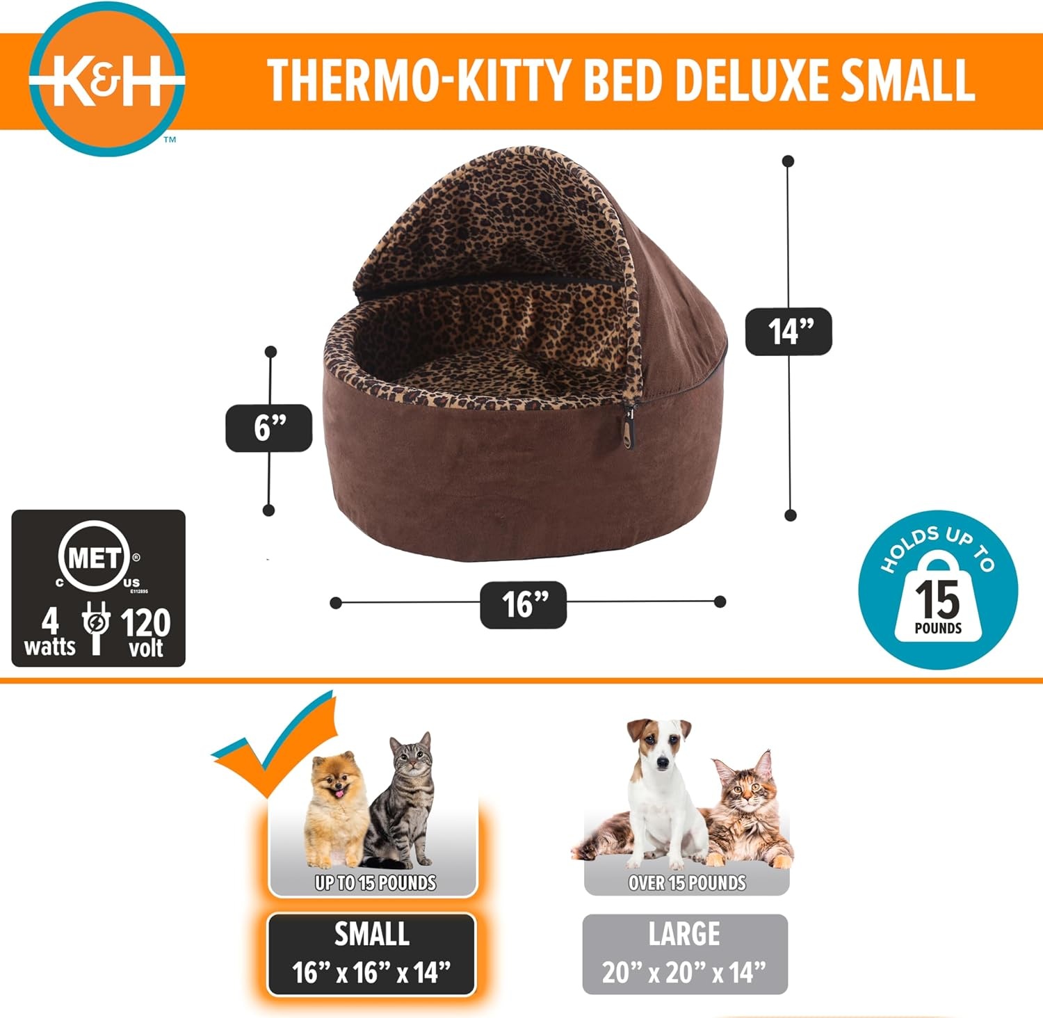 image:imageKampH Heated Cat Bed ThermoKitty Bed Deluxe Indoor Safety Listed 16in  Removable Waterproof Cat Heating Pad Machine Washable Covered Cave Pet Tent for Smaller Kitties Heated Dog Bed Small 4WMocha