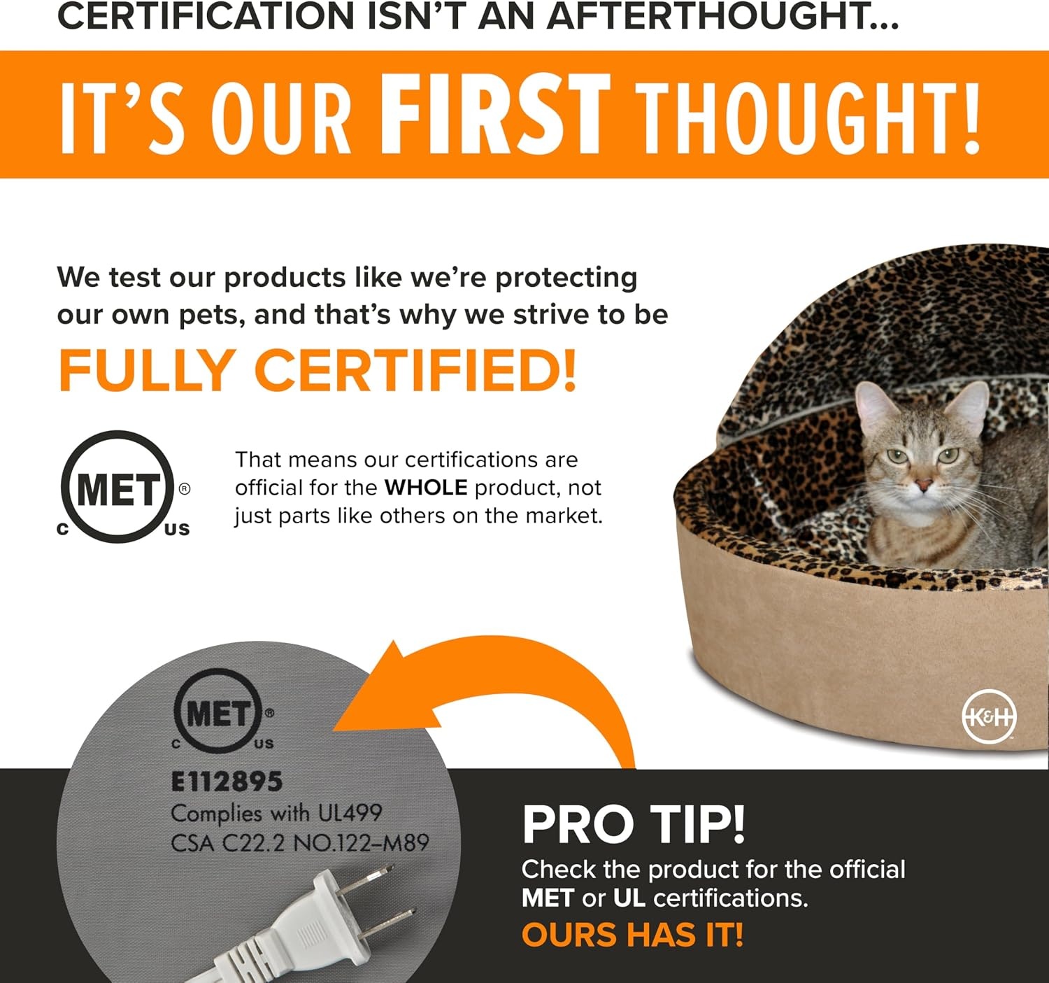 image:imageKampH Heated Cat Bed ThermoKitty Bed Deluxe Indoor Safety Listed 16in  Removable Waterproof Cat Heating Pad Machine Washable Covered Cave Pet Tent for Smaller Kitties Heated Dog Bed Small 4WTan