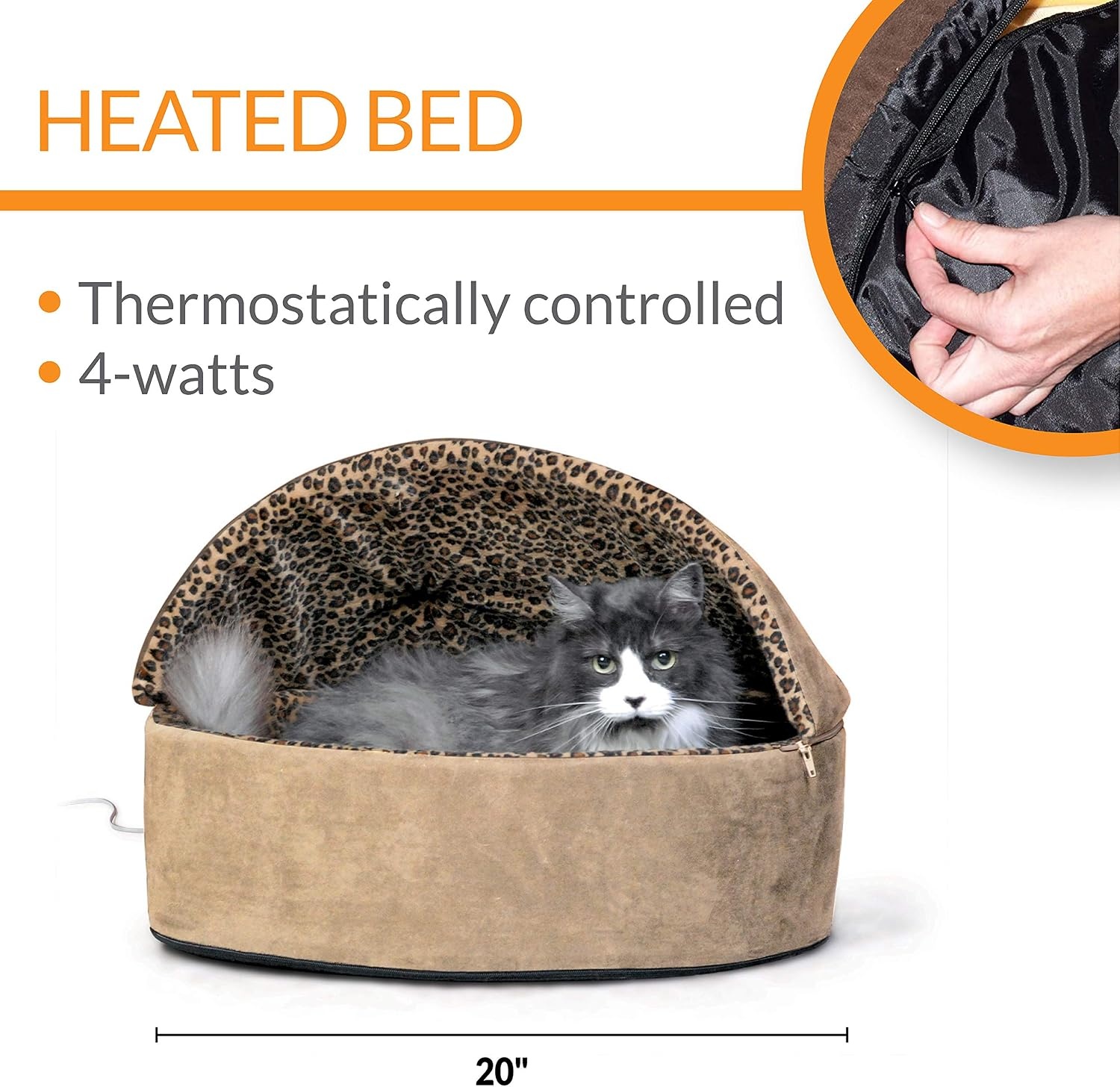 image:imageKampH Heated Cat Bed ThermoKitty Bed Deluxe Indoor Safety Listed 16in  Removable Waterproof Cat Heating Pad Machine Washable Covered Cave Pet Tent for Smaller Kitties Heated Dog Bed Small 4WTan