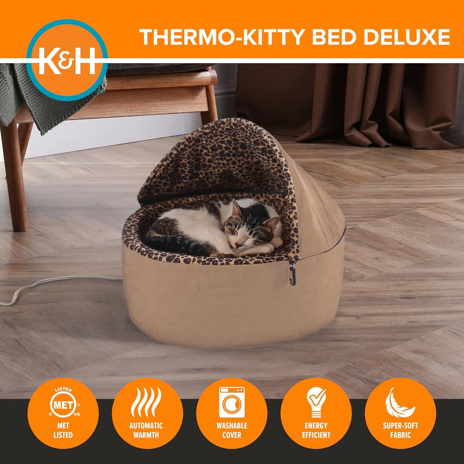 image:imageKampH Heated Cat Bed ThermoKitty Bed Deluxe Indoor Safety Listed 16in  Removable Waterproof Cat Heating Pad Machine Washable Covered Cave Pet Tent for Smaller Kitties Heated Dog Bed Small 4WTan