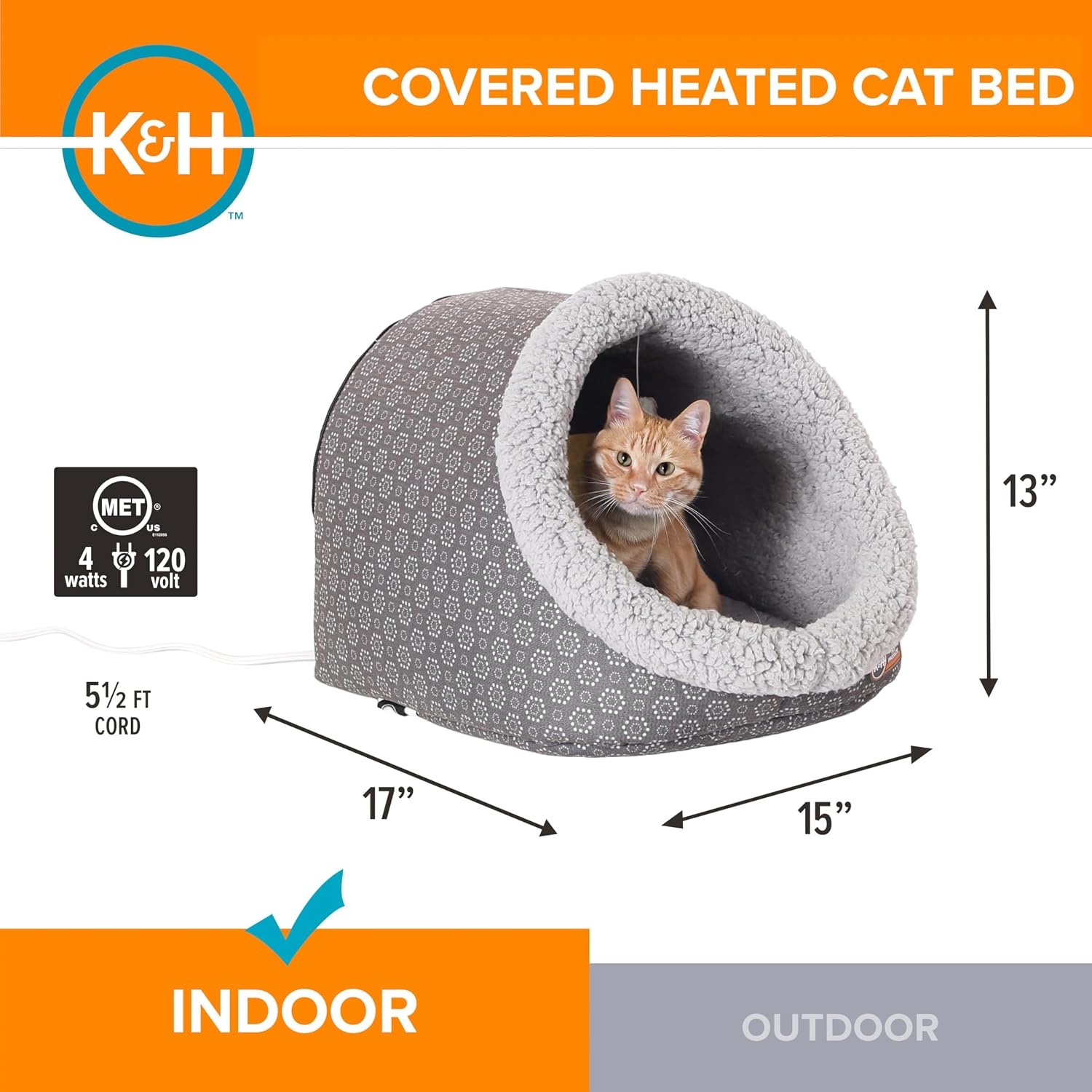 image:imageKampH Heated Cat Bed ThermoPet Cave Indoor Safety Listed 4W NavyGeo  Removable Waterproof Cat Heating Pad Heated Pet Bed for Dogs amp Cats Covered Cave Pet Tent Collapsible Machine WashableGrayGeo Flower