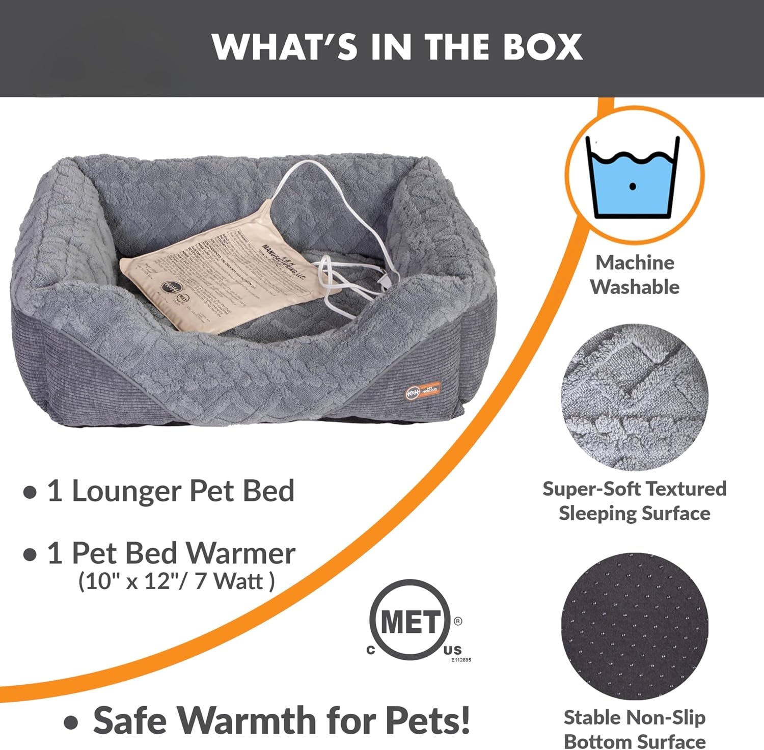 image:imageKampH Heated Cat Bed ThermoPet Lounge Sleeper Indoor Safety Listed Small  Removable Waterproof Cat Heating Pad For Cats amp Dogs Bolstered Warm Calming Pillow Bed Machine Washable 205x195in 4WMedium 305 X 245 X 9 Inches