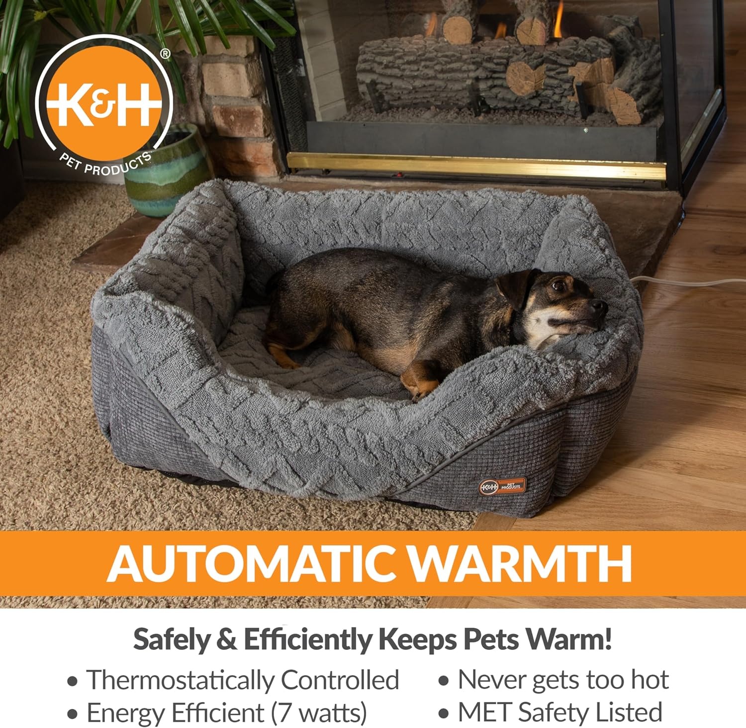 image:imageKampH Heated Cat Bed ThermoPet Lounge Sleeper Indoor Safety Listed Small  Removable Waterproof Cat Heating Pad For Cats amp Dogs Bolstered Warm Calming Pillow Bed Machine Washable 205x195in 4WMedium 305 X 245 X 9 Inches