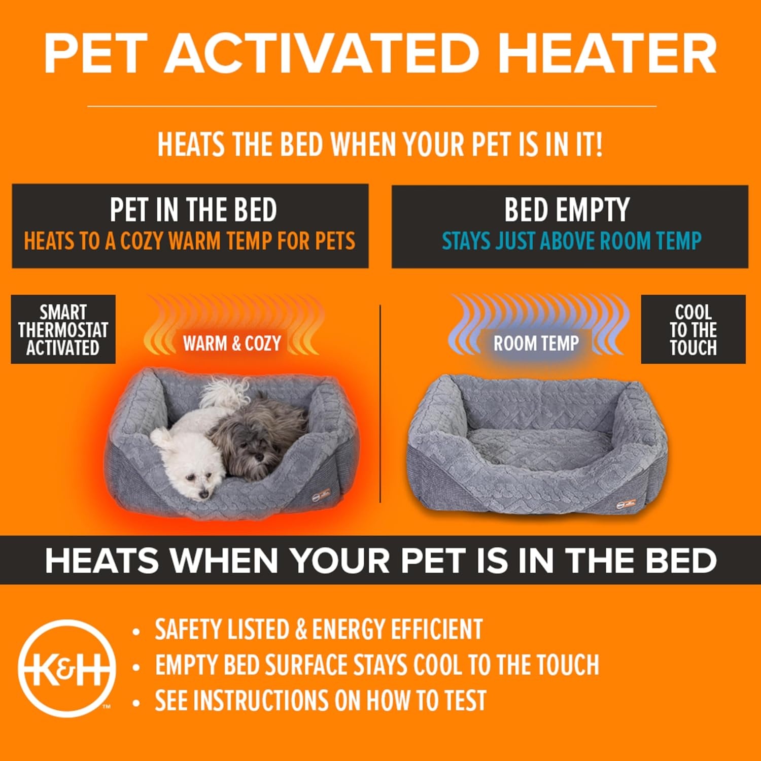 image:imageKampH Heated Cat Bed ThermoPet Lounge Sleeper Indoor Safety Listed Small  Removable Waterproof Cat Heating Pad For Cats amp Dogs Bolstered Warm Calming Pillow Bed Machine Washable 205x195in 4WSmall 205 X 195 X 65 Inches
