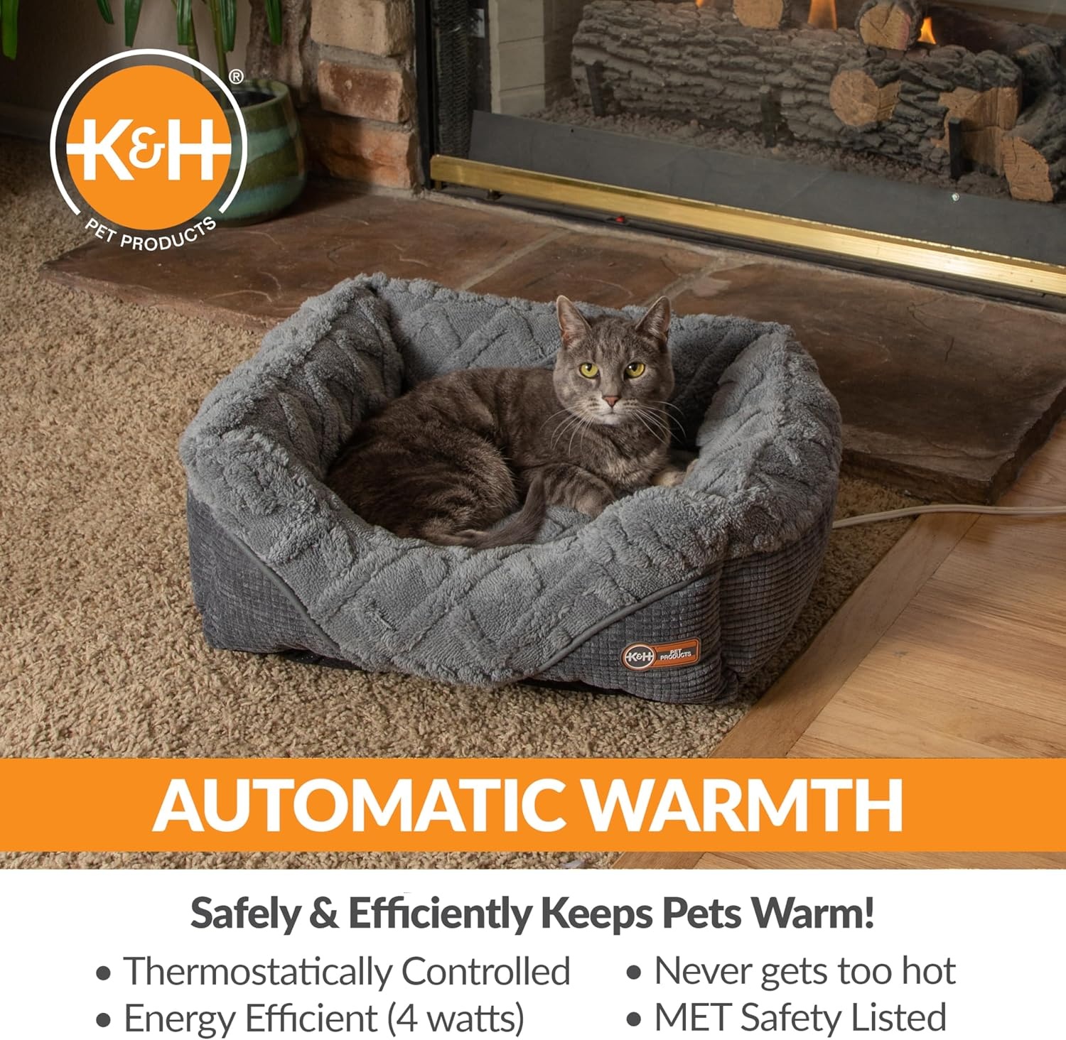 image:imageKampH Heated Cat Bed ThermoPet Lounge Sleeper Indoor Safety Listed Small  Removable Waterproof Cat Heating Pad For Cats amp Dogs Bolstered Warm Calming Pillow Bed Machine Washable 205x195in 4WSmall 205 X 195 X 65 Inches