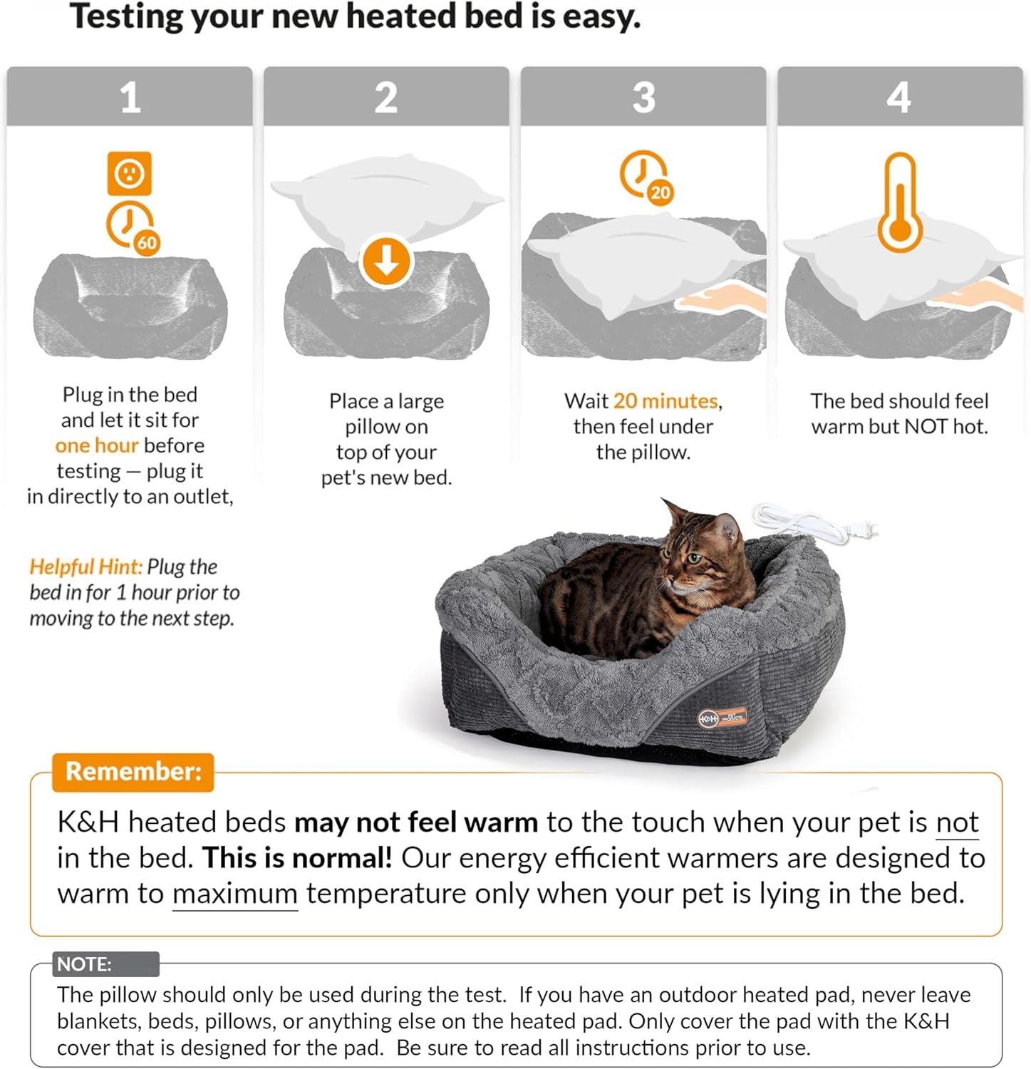 image:imageKampH Heated Cat Bed ThermoPet Lounge Sleeper Indoor Safety Listed Small  Removable Waterproof Cat Heating Pad For Cats amp Dogs Bolstered Warm Calming Pillow Bed Machine Washable 205x195in 4WSmall 205 X 195 X 65 Inches