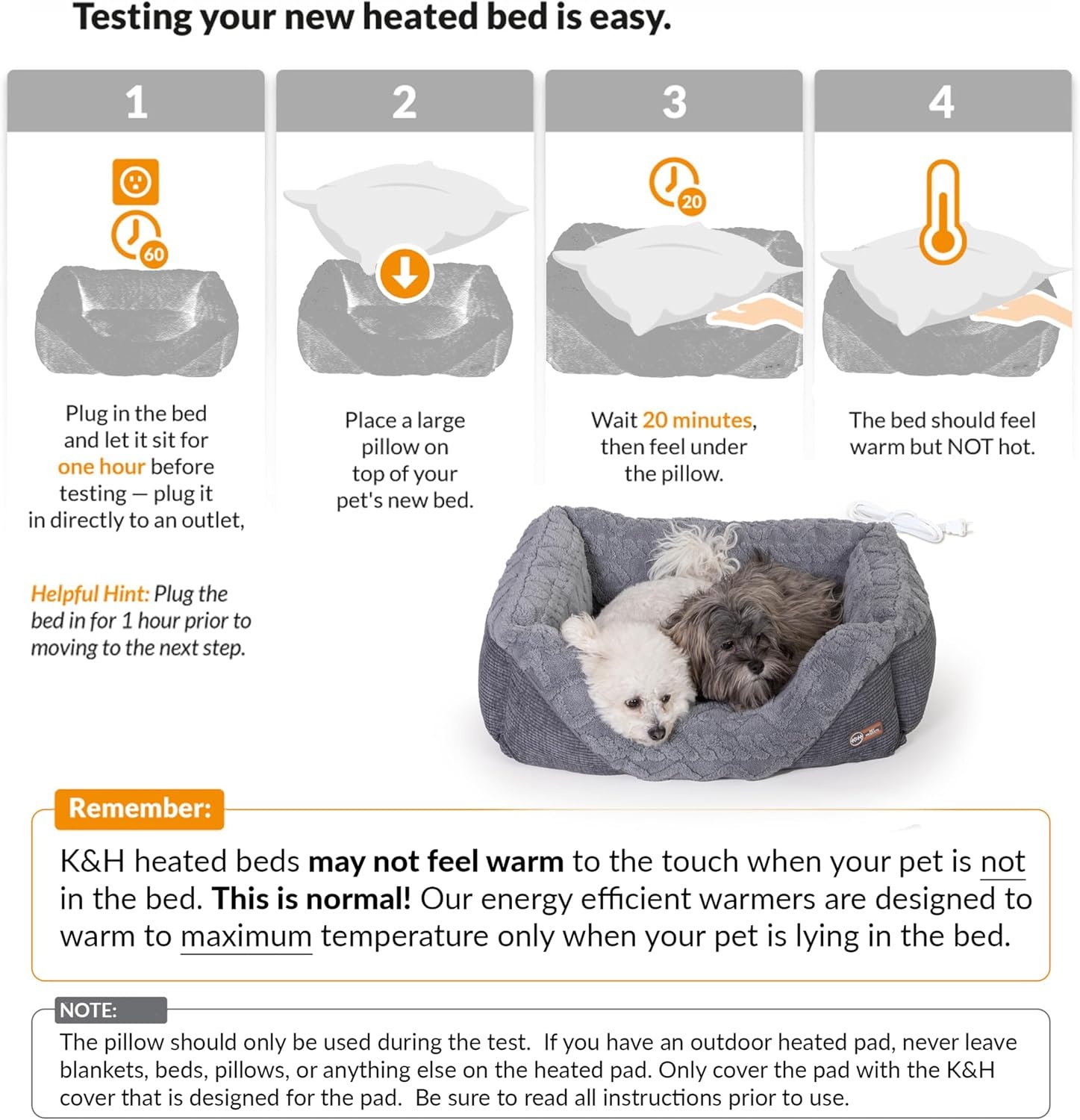 image:imageKampH Heated Cat Bed ThermoPet Lounge Sleeper Indoor Safety Listed Small  Removable Waterproof Cat Heating Pad For Cats amp Dogs Bolstered Warm Calming Pillow Bed Machine Washable 205x195in 4WMedium 305 X 245 X 9 Inches