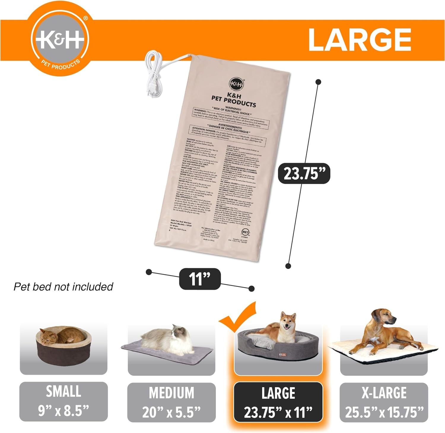 image:imageKampH Pet Bed Warmer Safety Listed Dog Heating Pad XL 255x1575in Tan  Create Your Own Heated Dog Bed with The KampH Warmer Waterproof Indoor Heated Warming Pad Insert Smart Automatic TemperatureLarge