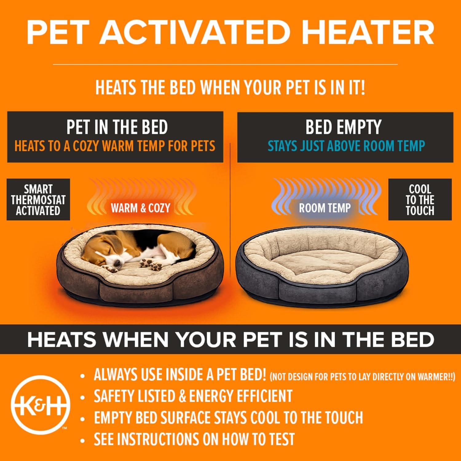 image:imageKampH Pet Bed Warmer Safety Listed Dog Heating Pad XL 255x1575in Tan  Create Your Own Heated Dog Bed with The KampH Warmer Waterproof Indoor Heated Warming Pad Insert Smart Automatic TemperatureXLarge