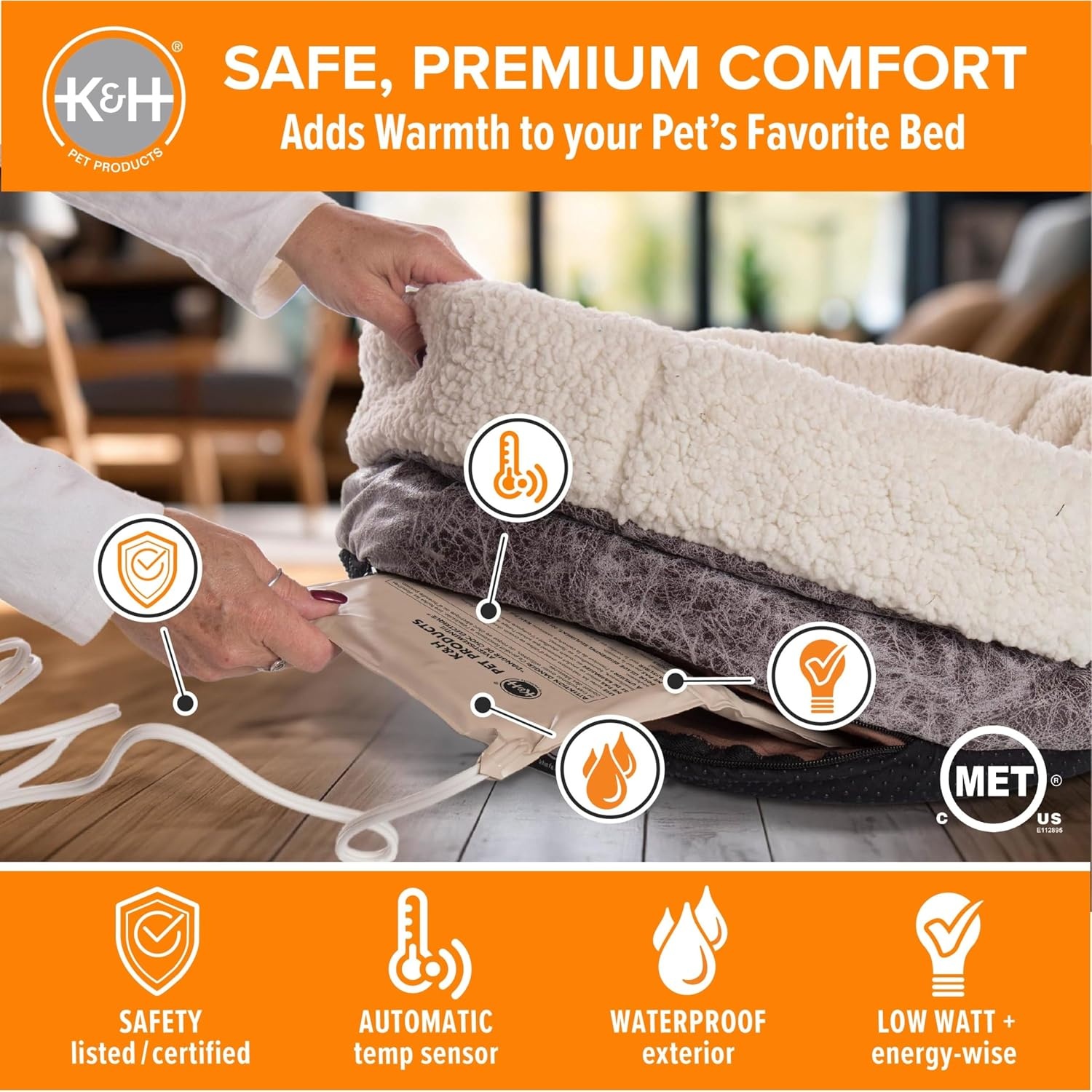 image:imageKampH Pet Bed Warmer Safety Listed Dog Heating Pad XL 255x1575in Tan  Create Your Own Heated Dog Bed with The KampH Warmer Waterproof Indoor Heated Warming Pad Insert Smart Automatic TemperatureXLarge