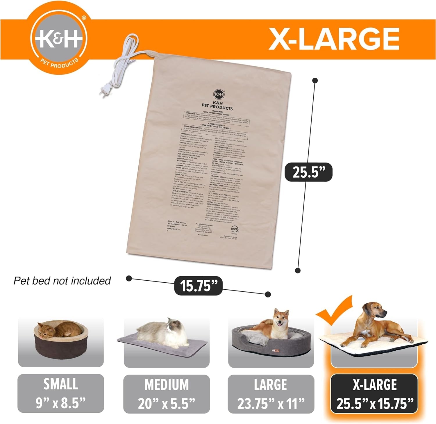 image:imageKampH Pet Bed Warmer Safety Listed Dog Heating Pad XL 255x1575in Tan  Create Your Own Heated Dog Bed with The KampH Warmer Waterproof Indoor Heated Warming Pad Insert Smart Automatic TemperatureXLarge