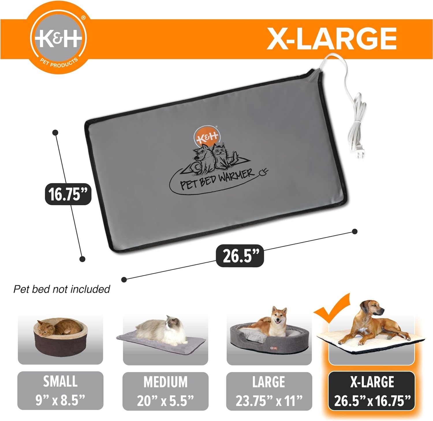 image:imageKampH Pet Bed Warmer Safety Listed Dog Heating Pad XL 265 X 1675in Gray  Create Your Own Heated Dog Bed with The KampH Warmer Waterproof Indoor Heated Warming Pad Insert Smart Automatic TemperatureGray