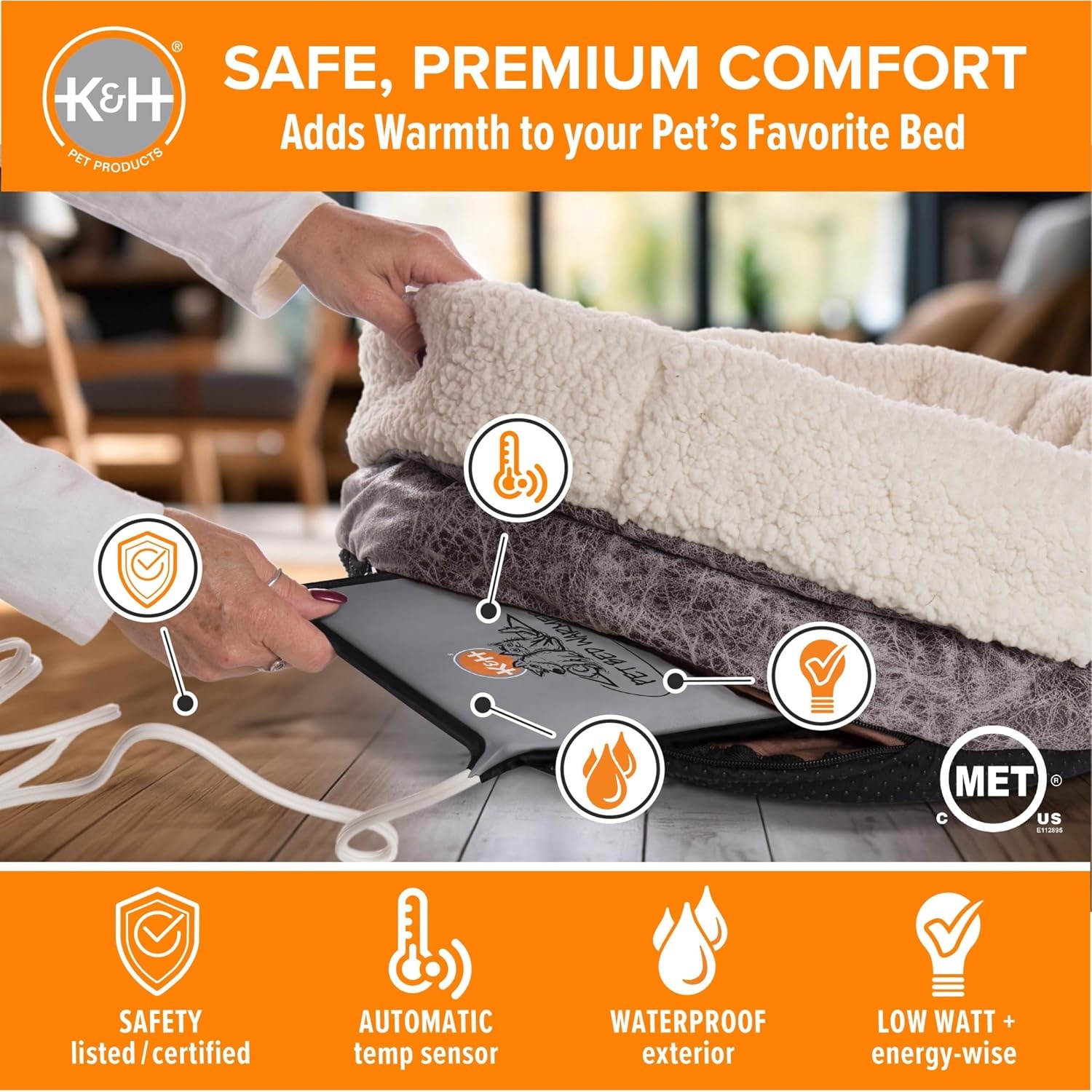 image:imageKampH Pet Bed Warmer Safety Listed Dog Heating Pad XL 265 X 1675in Gray  Create Your Own Heated Dog Bed with The KampH Warmer Waterproof Indoor Heated Warming Pad Insert Smart Automatic TemperatureGray