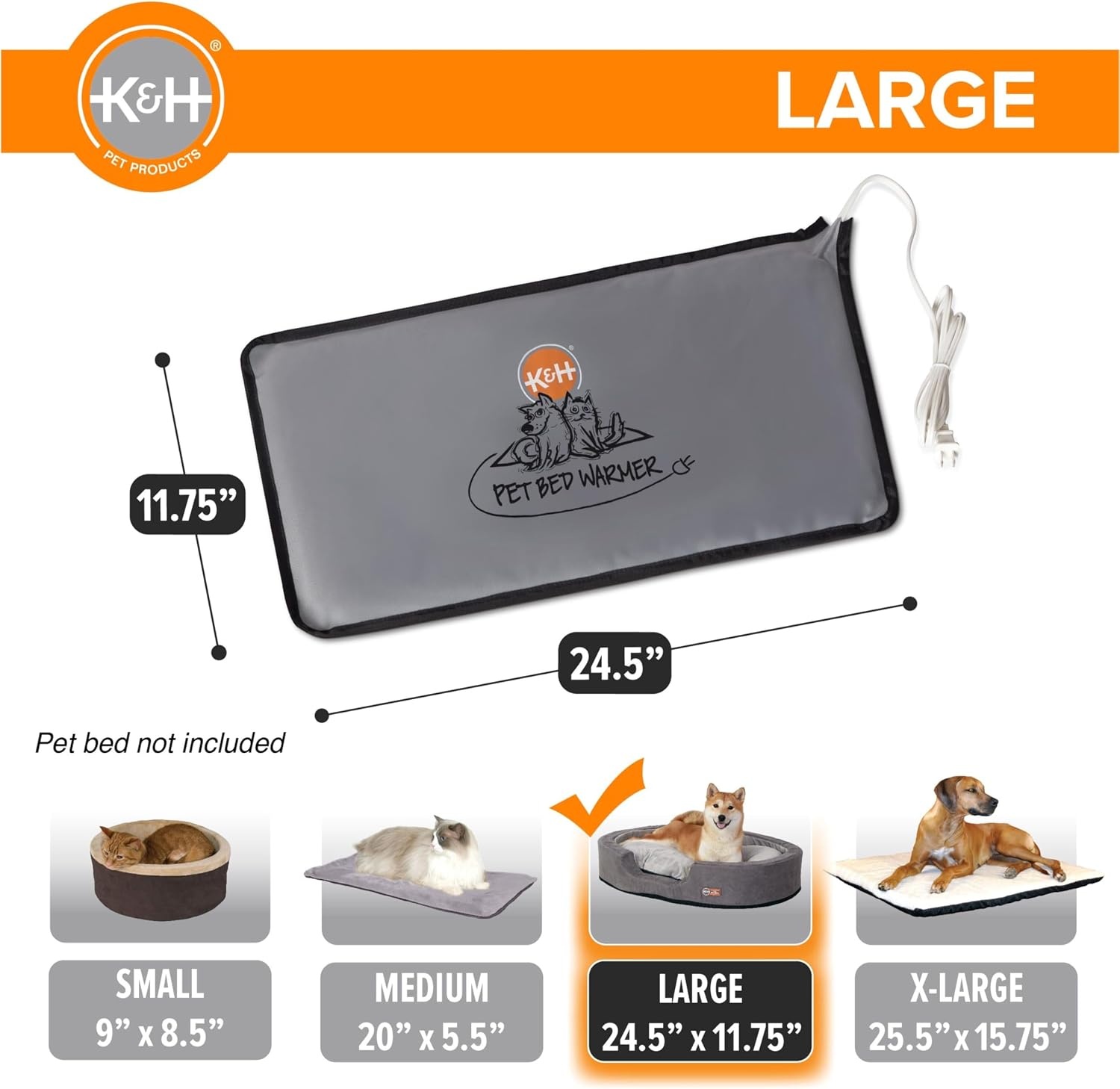 image:imageKampH Pet Bed Warmer Safety Listed Dog Heating Pad XL 265 X 1675in Gray  Create Your Own Heated Dog Bed with The KampH Warmer Waterproof Indoor Heated Warming Pad Insert Smart Automatic TemperatureGray
