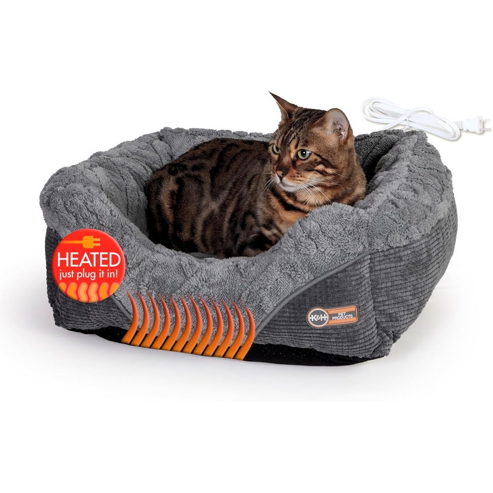 image:imageKampH Heated Cat Bed ThermoPet Lounge Sleeper Indoor Safety Listed Small  Removable Waterproof Cat Heating Pad For Cats amp Dogs Bolstered Warm Calming Pillow Bed Machine Washable 205x195in 4WSmall 205 X 195 X 65 Inches