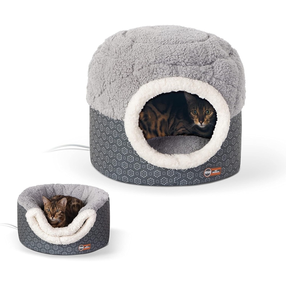 image:imageKampH Heated Cat Bed ThermoPet Nest Indoor Safety Listed Small Gray 4W  Removable Waterproof Cat Heating Pad 2in1 Heated Pet Cave Tent amp Cuddler Warming Bed Machine Washable 18x15in