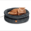 image:imageKampH Heated Cat Bed Thermo Pet Cuddler Indoor Safety Listed Gray 22in  Removable Waterproof Cat Heating Pad Calming Small Donut Heated Dog Bed with Dual Bolsters Machine Washable Non Slip Base