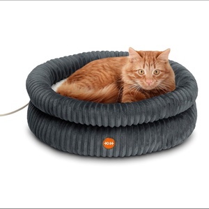 image:imageKampH Heated Cat Bed Thermo Pet Cuddler Indoor Safety Listed Gray 22in  Removable Waterproof Cat Heating Pad Calming Small Donut Heated Dog Bed with Dual Bolsters Machine Washable Non Slip Base