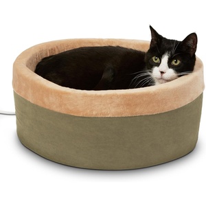 image:imageKampH Heated Cat Bed ThermoKitty Bed Indoor Safety Listed Small 16in 4W  Removable Waterproof Cat Heating Pad Calming Warming Pillow Pet Bed for Indoor Cats amp Dogs Machine Washable SageTanSageTan