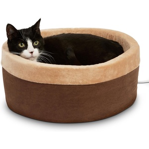 image:imageKampH Heated Cat Bed ThermoKitty Bed Indoor Safety Listed Small 16in 4W  Removable Waterproof Cat Heating Pad Calming Warming Pillow Pet Bed for Indoor Cats amp Dogs Machine Washable SageTanMochaTan