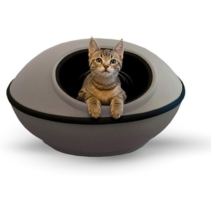 image:imageKampH Heated Cat Bed ThermoMod Dream Pod Indoor Safety Listed 22in Tan  Removable Waterproof Cat Heating Pad Kitty Cave Tent House Bed for Indoor Warming Machine Washable Cushion 4 WattsGrayUnheated