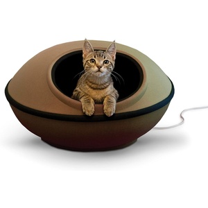image:imageKampH Heated Cat Bed ThermoMod Dream Pod Indoor Safety Listed 22in Tan  Removable Waterproof Cat Heating Pad Kitty Cave Tent House Bed for Indoor Warming Machine Washable Cushion 4 WattsTanHeated