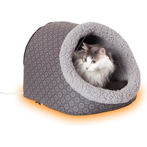 image:imageKampH Heated Cat Bed ThermoPet Cave Indoor Safety Listed 4W NavyGeo  Removable Waterproof Cat Heating Pad Heated Pet Bed for Dogs amp Cats Covered Cave Pet Tent Collapsible Machine WashableGrayGeo Flower