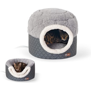 image:imageKampH Heated Cat Bed ThermoPet Nest Indoor Safety Listed Small Gray 4W  Removable Waterproof Cat Heating Pad 2in1 Heated Pet Cave Tent amp Cuddler Warming Bed Machine Washable 18x15in