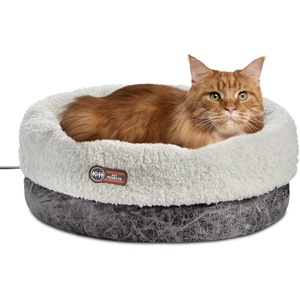 image:imageKampH Heated Cat Bed ThermoSnuggle Cup Bomber Indoor Safety Listed 18x14  Removable Waterproof Cat Heating Pad Soft Pet Bed for Large Indoor Cats and Small Dogs Machine Washable 4 W ChocolateGray