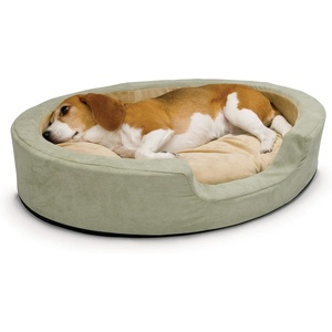 image:imageKampH Heated Dog Bed ThermoSnuggly Sleeper Indoor Safety Listed Medium 6W  Removable Waterproof Dog Heating Pad Calming Pillow Pet Bed Machine Washable 26x20in SageTanMedium 26 in X 20 in