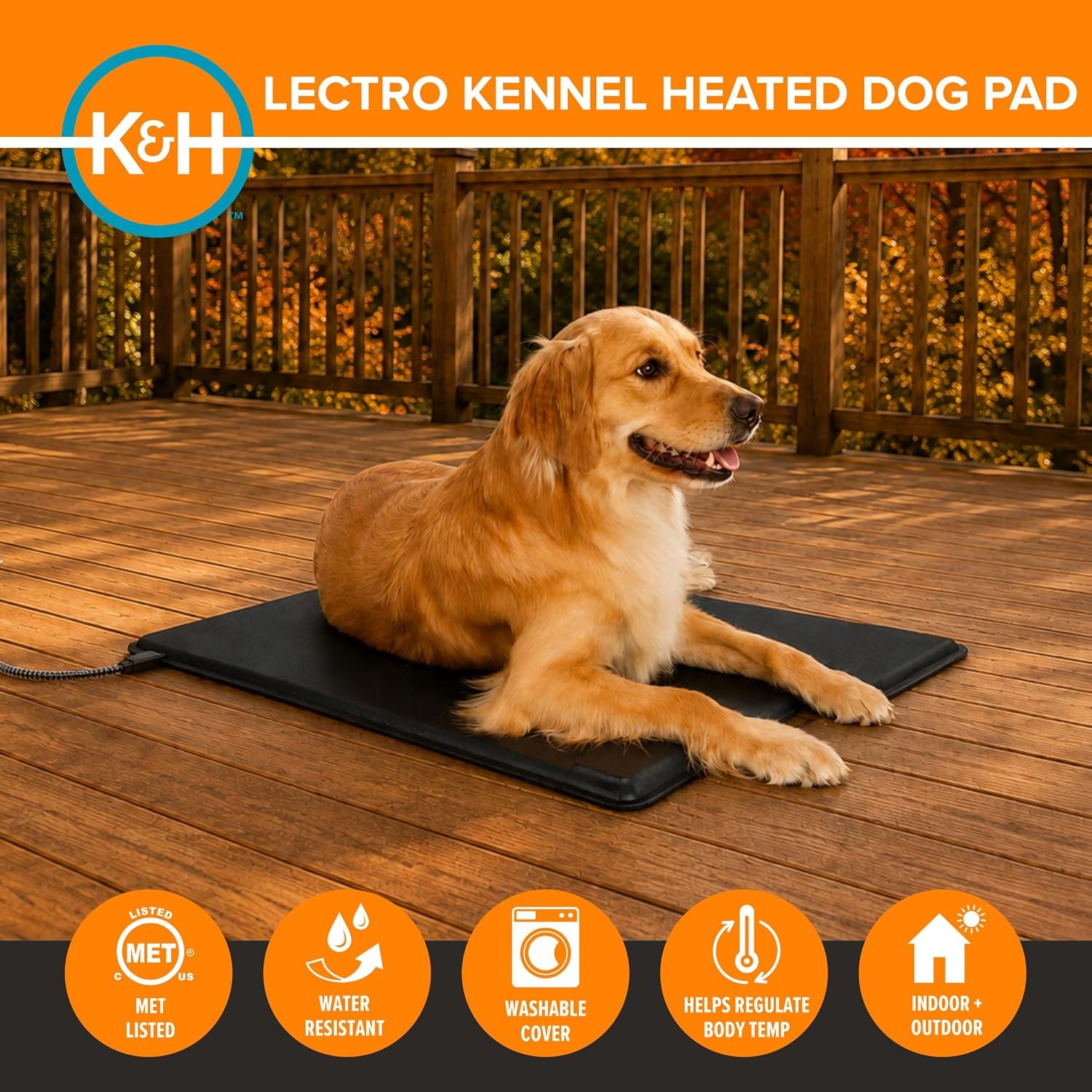 image:imageKampH Heating Pad LectroKennel Outdoor Heated Dog Pad Safety Listed 80W  Heated Pet Bed for Dogs amp Cats Waterproof Chew Resistant ABS Plastic Mat Washable Cover Large 285x225in BlackMedium 165 x 225 in