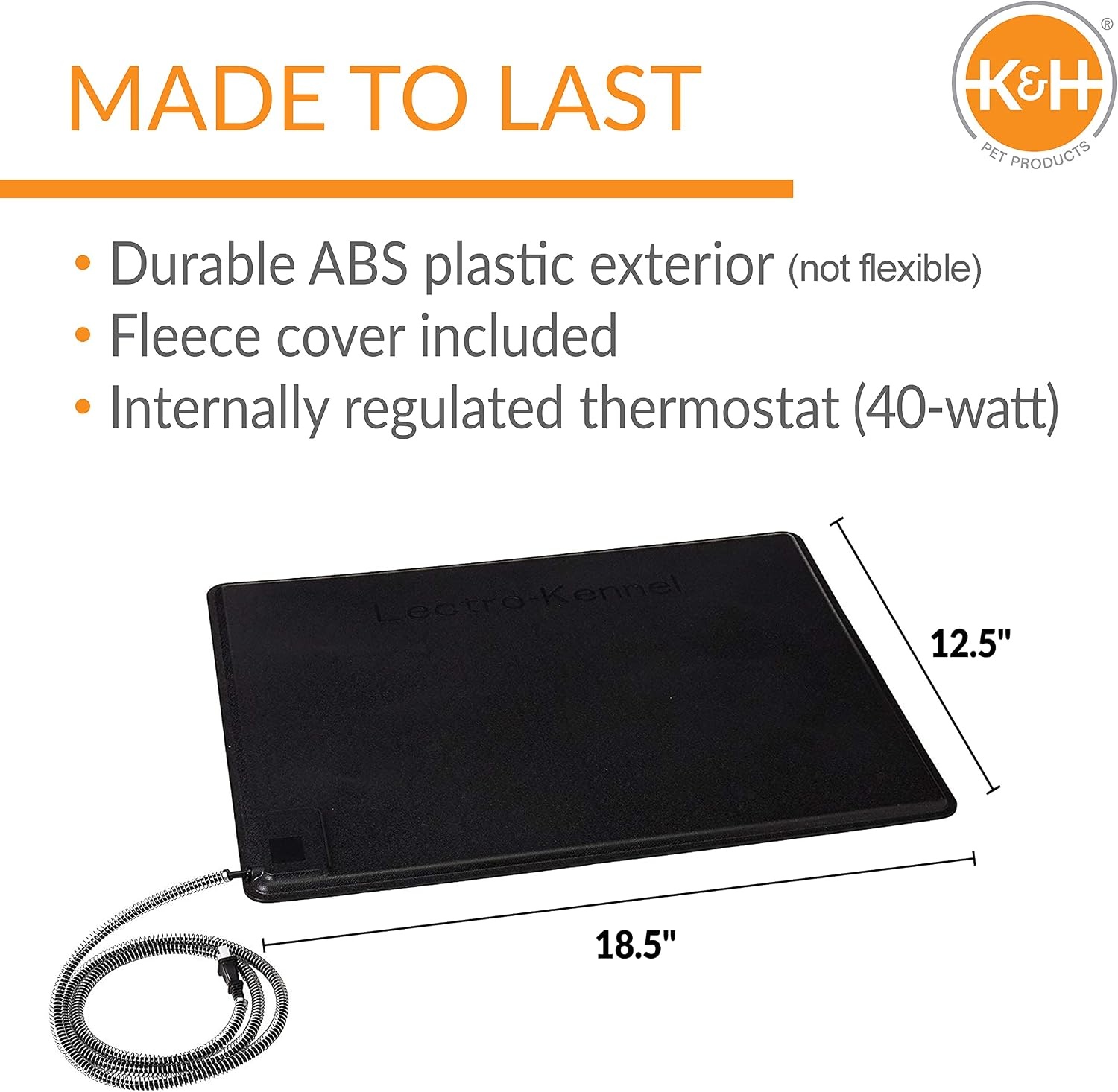 image:imageKampH Heating Pad LectroKennel Outdoor Heated Dog Pad Safety Listed 80W  Heated Pet Bed for Dogs amp Cats Waterproof Chew Resistant ABS Plastic Mat Washable Cover Large 285x225in BlackSmall 125 x 185 in