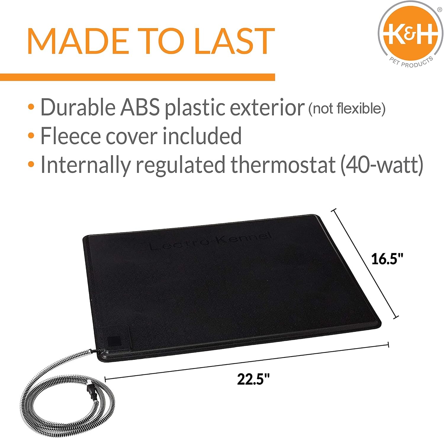image:imageKampH Heating Pad LectroKennel Outdoor Heated Dog Pad Safety Listed 80W  Heated Pet Bed for Dogs amp Cats Waterproof Chew Resistant ABS Plastic Mat Washable Cover Large 285x225in BlackMedium 165 x 225 in