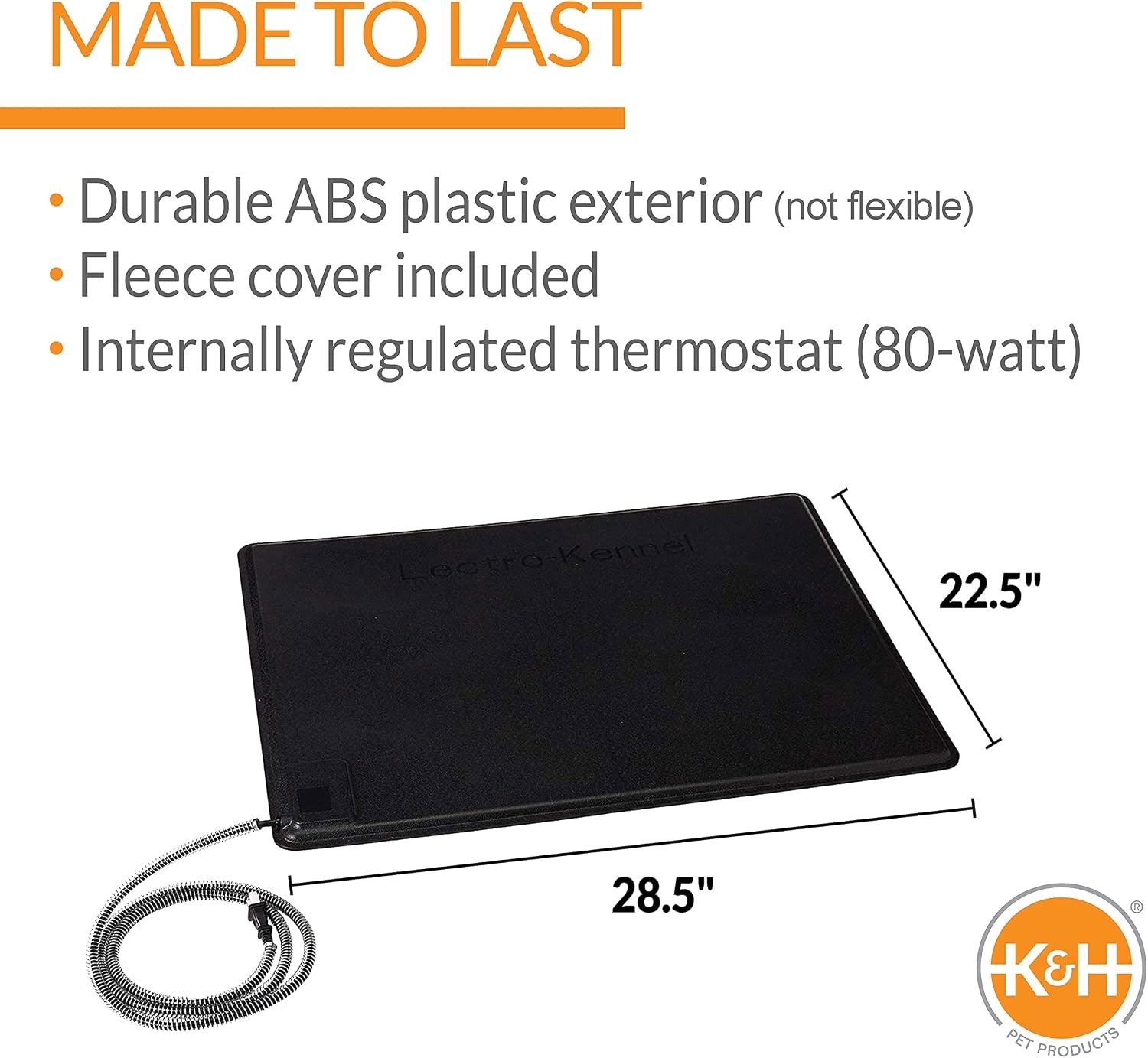 image:imageKampH Heating Pad LectroKennel Outdoor Heated Dog Pad Safety Listed 80W  Heated Pet Bed for Dogs amp Cats Waterproof Chew Resistant ABS Plastic Mat Washable Cover Large 285x225in BlackLarge 225 x 285 in