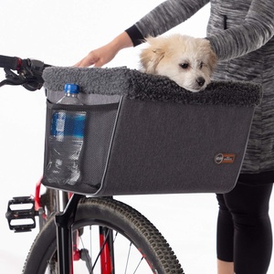 image:imageKampH Dog Bike Basket Travel Bicycle Basket for Pets Front Mount 16x12x10  Cat amp Small Dog Carrier for Bike Bicycle Basket with Safety Leash Soft Fleece Washable Liner Heavy Duty Metal FrameLarge Front Mount Basket